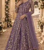Purple embroidered butterfly net anarkali suit