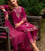 Women Floral Embroidered Thread Work Kurta with Trousers & With Dupatta