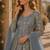 Grey embroidered butterfly net semi stitched anarkali suit