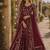 Wine embroidered butterfly net semi stitched anarkali suit