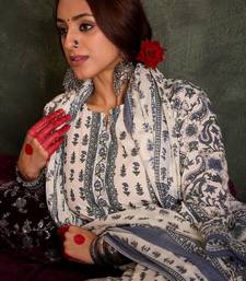 Floral Printed Notch Neck Cotton Straight Kurta With Trousers & Dupatta