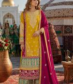 Yellow chinon suit with embroidery codding Sequin work