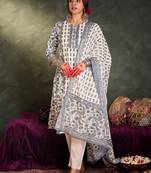 Floral Printed Notch Neck Cotton Straight Kurta With Trousers & Dupatta