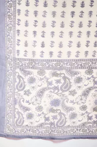 Floral Printed Notch Neck Cotton Straight Kurta With Trousers & Dupatta