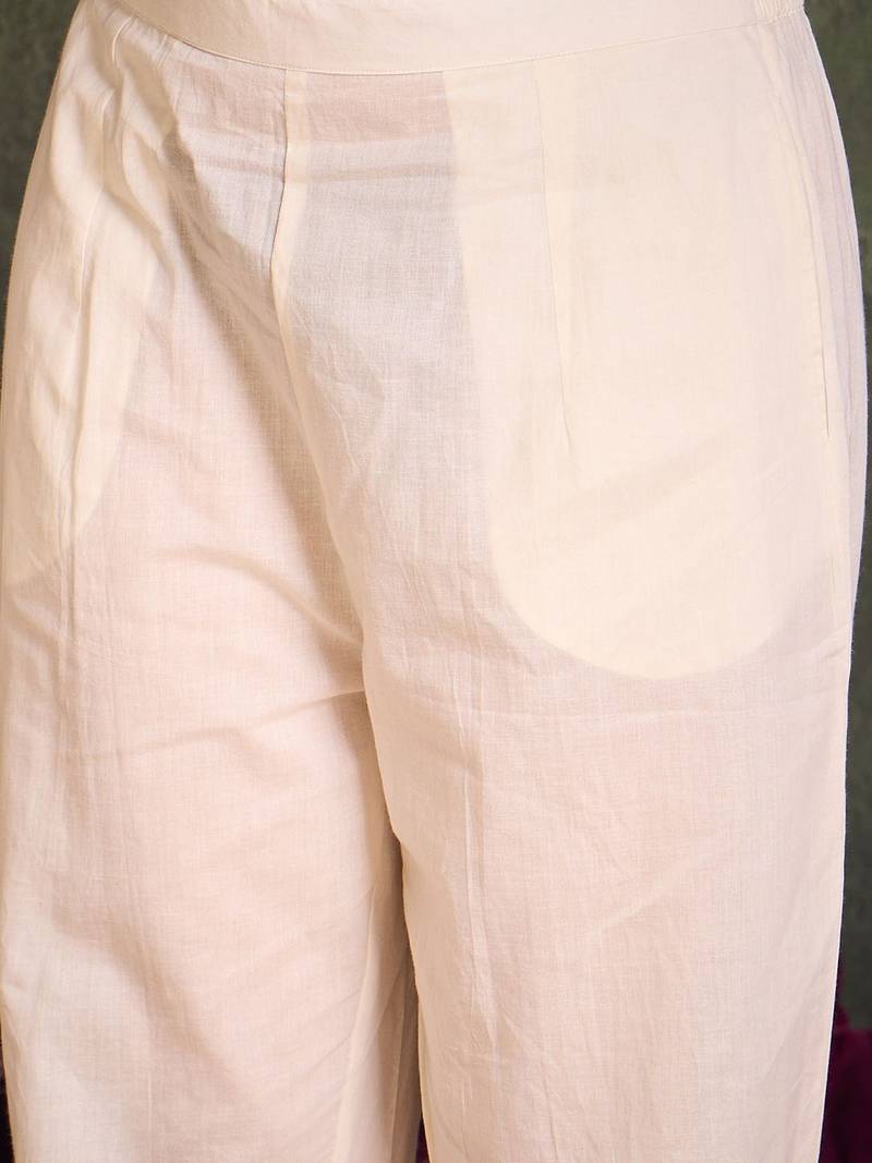 Floral Printed Notch Neck Cotton Straight Kurta With Trousers & Dupatta