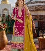 Red chinon suit with embroidery codding Sequin work