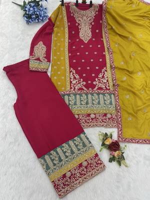Red chinon suit with embroidery codding Sequin work 3