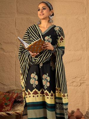 Women Floral Printed Cotton Kurta with Trouser & Dupatta 1