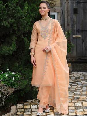 Women Embroidered Straight Kurta Trousers With Dupatta set 1