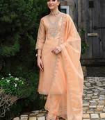 Women Embroidered Straight Kurta Trousers With Dupatta set