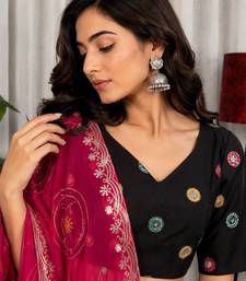 Black Embroidery and sequins Roman Silk Blend Lahenga Choli Set