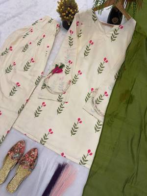 White Color Printed Work Cotton Salwar Suit 1