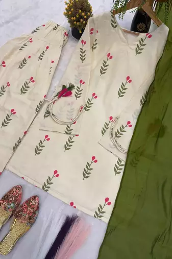 White Color Printed Work Cotton Salwar Suit