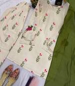 White Color Printed Work Cotton Salwar Suit