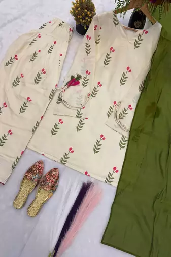 White Color Printed Work Cotton Salwar Suit