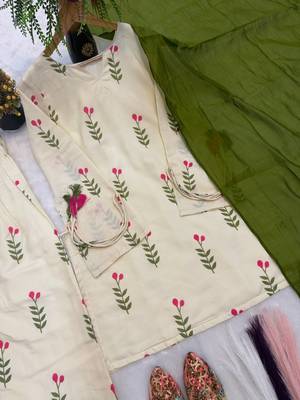White Color Printed Work Cotton Salwar Suit 4