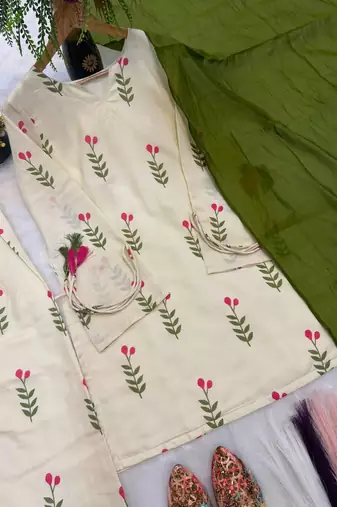 White Color Printed Work Cotton Salwar Suit