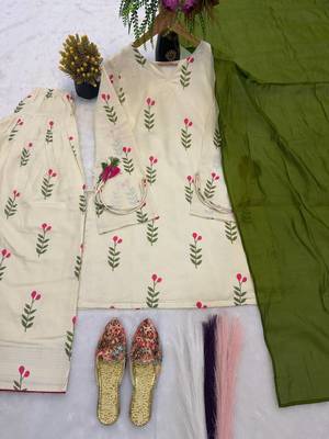 White Color Printed Work Cotton Salwar Suit 5