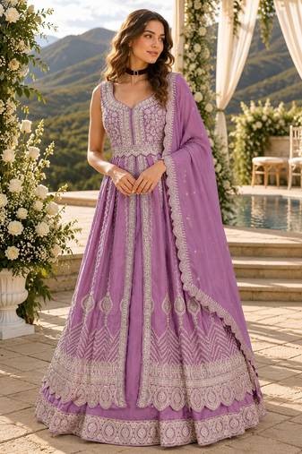 Lavender chinon suit with embroidery & codding work