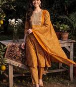 Women Ethnic Motifs Printed Thread Work Cotton Kurta with Trousers & With Dupatta
