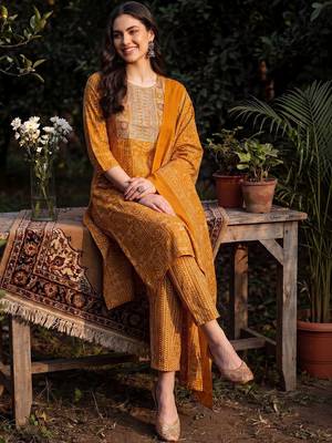 Women Ethnic Motifs Printed Thread Work Cotton Kurta with Trousers & With Dupatta 5