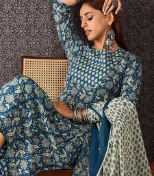 Floral Printed Cotton Straight Kurta Trousers With Dupatta