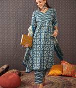 Floral Printed Cotton Straight Kurta Trousers With Dupatta