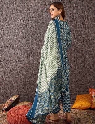 Floral Printed Cotton Straight Kurta Trousers With Dupatta 5