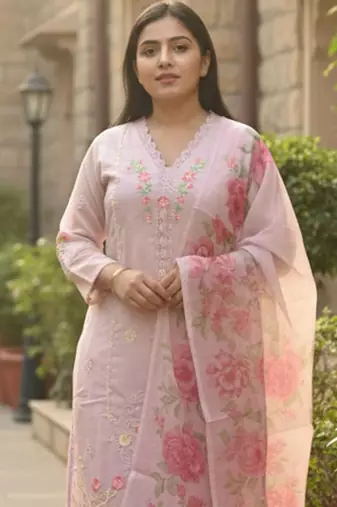 Women Floral Embroidered Thread Work Kurta with Trousers & Dupatta
