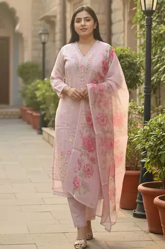Women Floral Embroidered Thread Work Kurta with Trousers & Dupatta