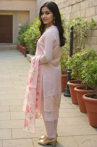 Women Floral Embroidered Thread Work Kurta with Trousers & Dupatta