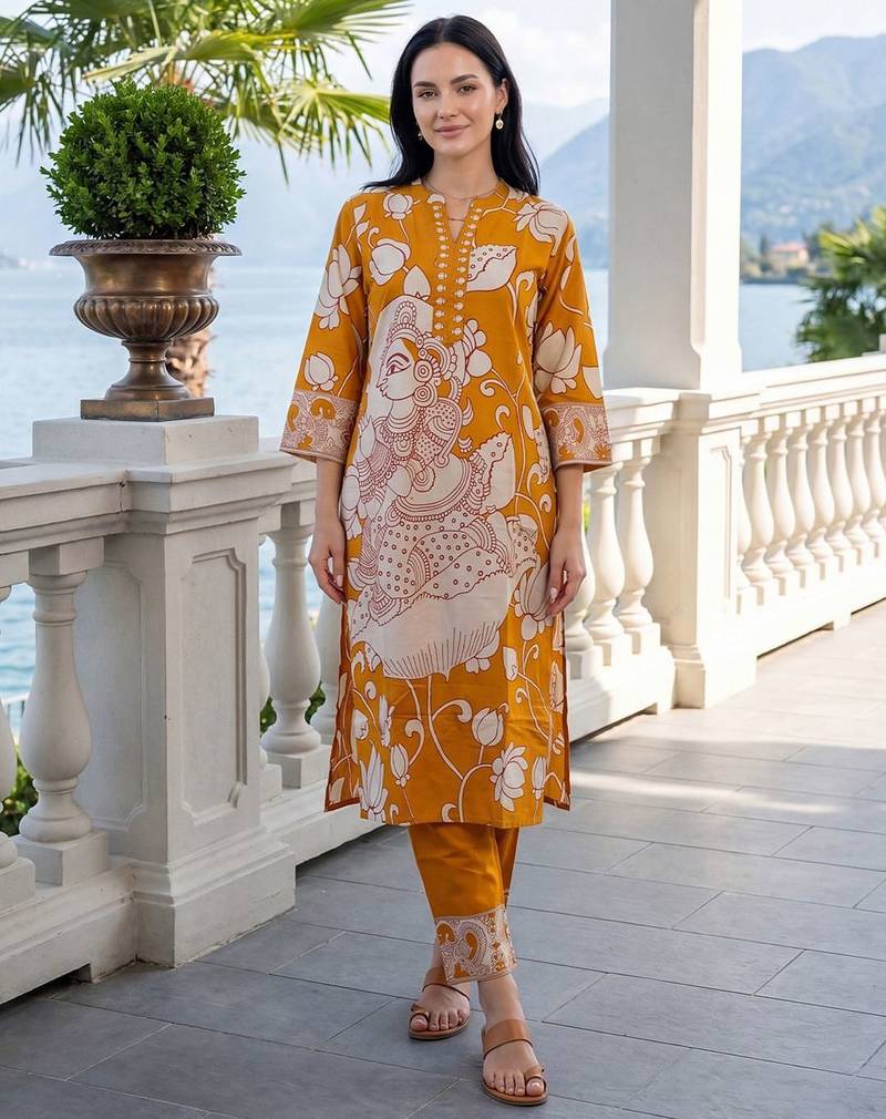 Women Ethnic Motifs Printed Cotton Kurta with Trousers