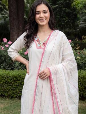 Women Floral Embroidered Mirror Work Kurta with Trousers & With Dupatta 2