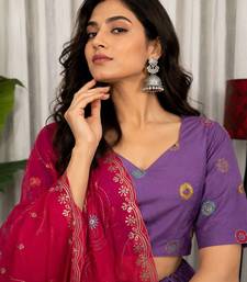 Lavender Embroidery and sequins Roman Silk Blend Lahenga Choli Set