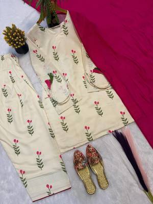 White Color Printed Work Cotton Salwar Suit 1