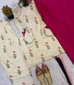 White Color Printed Work Cotton Salwar Suit