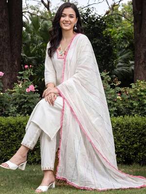 Women Floral Embroidered Mirror Work Kurta with Trousers & With Dupatta 3