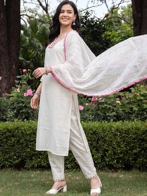 Women Floral Embroidered Mirror Work Kurta with Trousers & With Dupatta 1