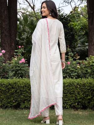 Women Floral Embroidered Mirror Work Kurta with Trousers & With Dupatta 4