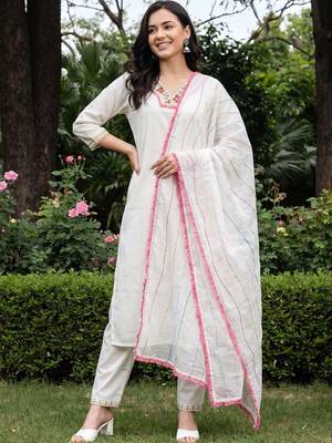 Women Floral Embroidered Mirror Work Kurta with Trousers & With Dupatta 5