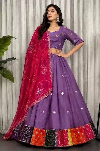 Lavender Embroidery and sequins Roman Silk Blend Lahenga Choli Set