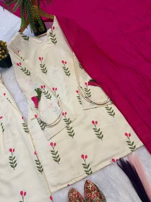 White Color Printed Work Cotton Salwar Suit 2