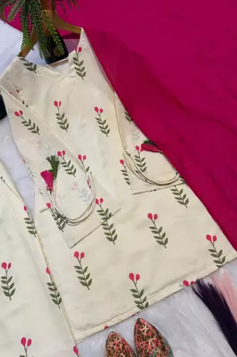 White Color Printed Work Cotton Salwar Suit