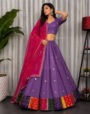Lavender Embroidery and sequins Roman Silk Blend Lahenga Choli Set 1