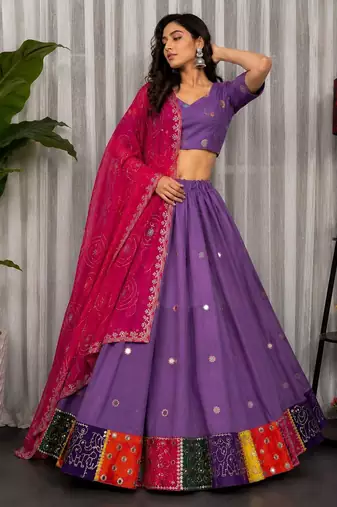 Lavender Embroidery and sequins Roman Silk Blend Lahenga Choli Set