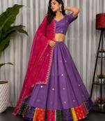 Lavender Embroidery and sequins Roman Silk Blend Lahenga Choli Set