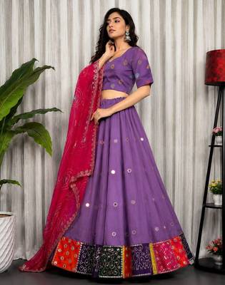 Lavender Embroidery and sequins Roman Silk Blend Lahenga Choli Set 4