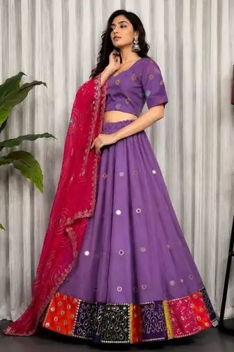 Lavender Embroidery and sequins Roman Silk Blend Lahenga Choli Set