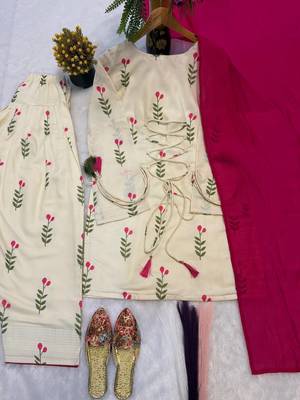 White Color Printed Work Cotton Salwar Suit 4