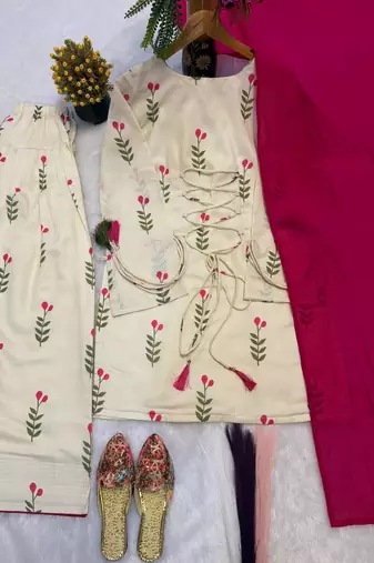White Color Printed Work Cotton Salwar Suit